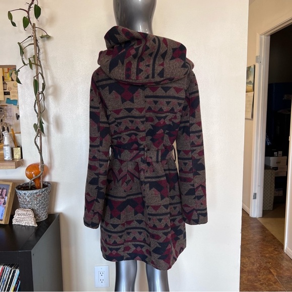ELLABEE | Aztec print wool blend hooded thick lined fall winter warm coat jacket - Picture 4 of 16